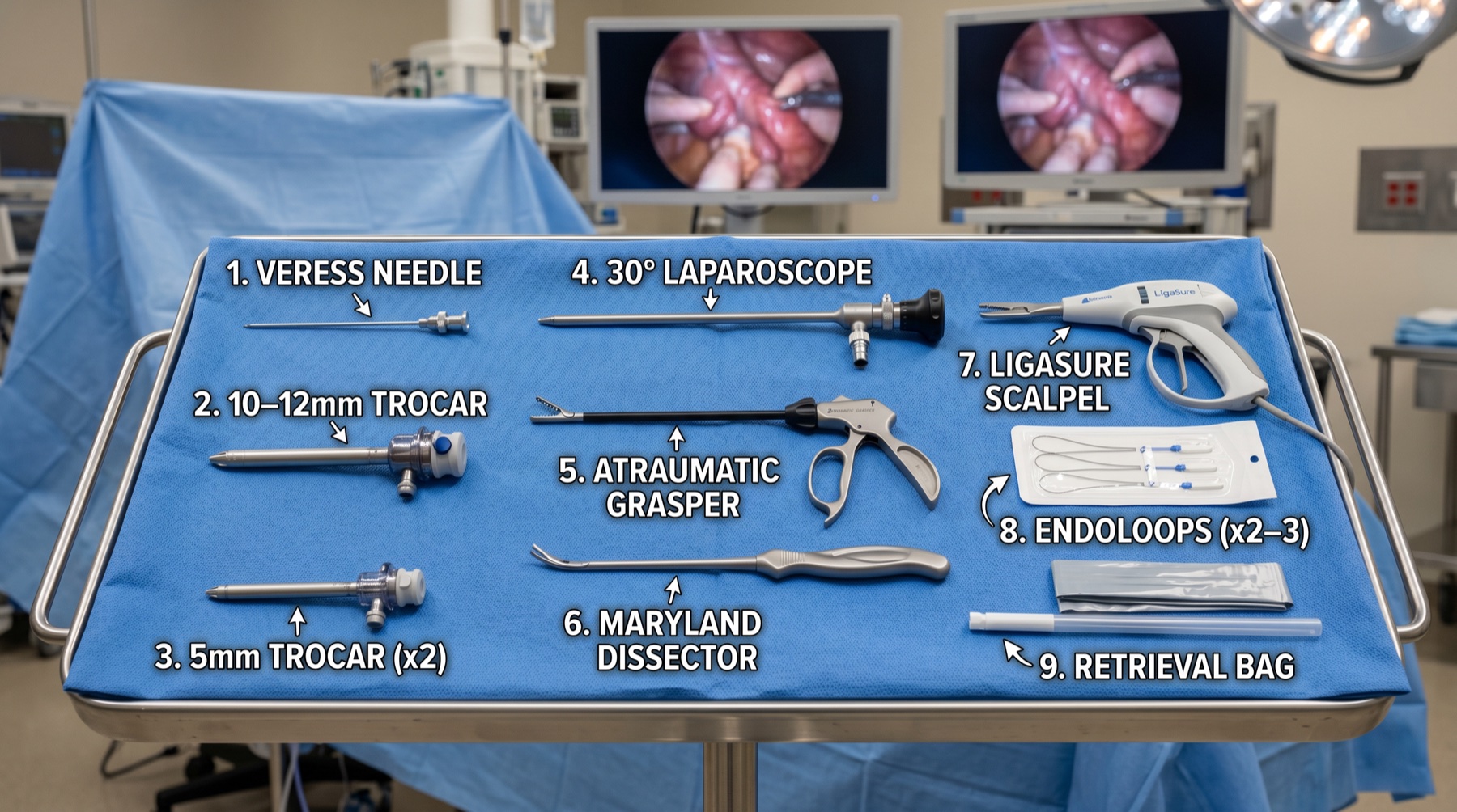 Laparoscopic appendicectomy instrument tray